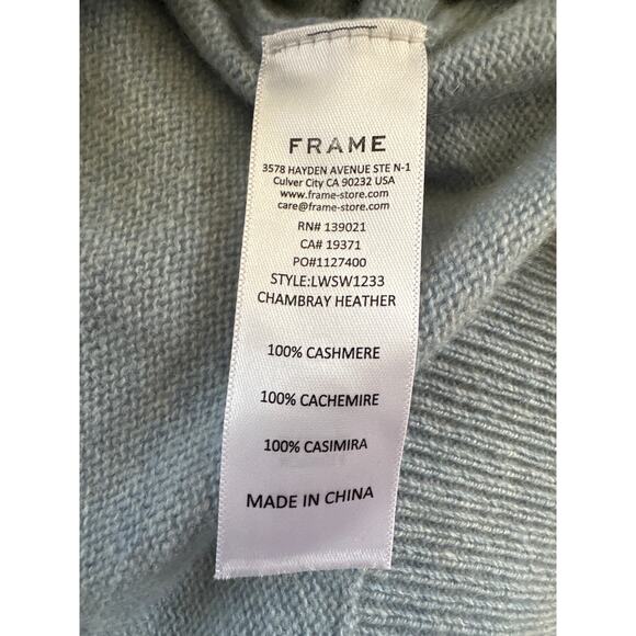FRAME Frankie Cashmere Wool Puff-Sleeve Sweater – Blue Chambray, Size Large - Picture 5 of 6